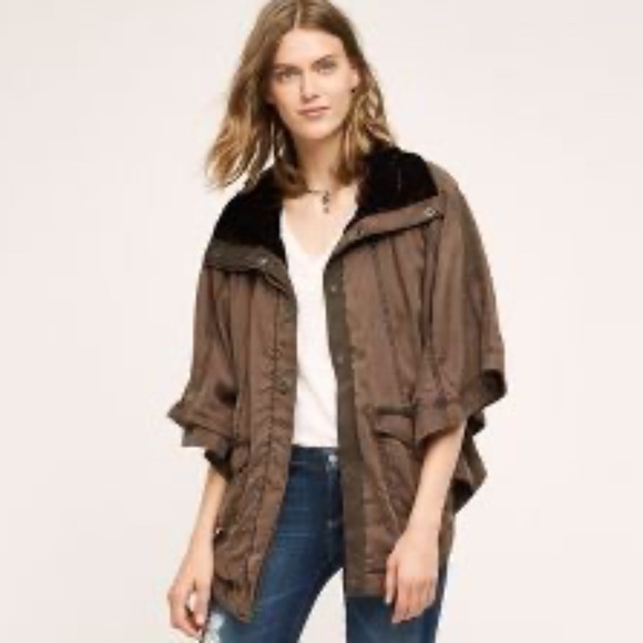 Anthropologie Hei Hei Taupe Brown Todra Crushed Velvet Lined Cape Jacket M/L - Picture 1 of 16